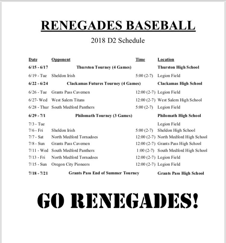 180619 Renegades schedule