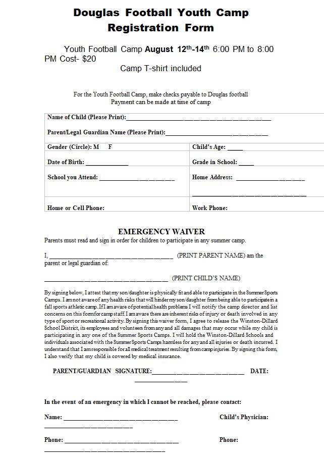 190723 Douglas football camp registration form