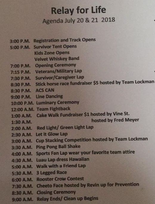 180710 Relay for Life Douglas County schedule